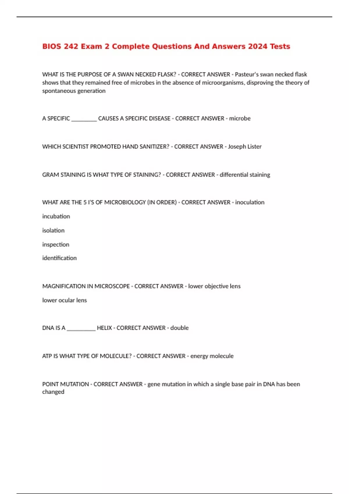 BIOS 242 Exam 2 Complete Questions And Answers 2024 Tests - BIOS 242 ...