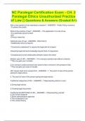 NC Paralegal Certification Exam - CH. 2 Paralegal Ethics Unauthorized Practice of Law || Questions & Answers (Graded A+)