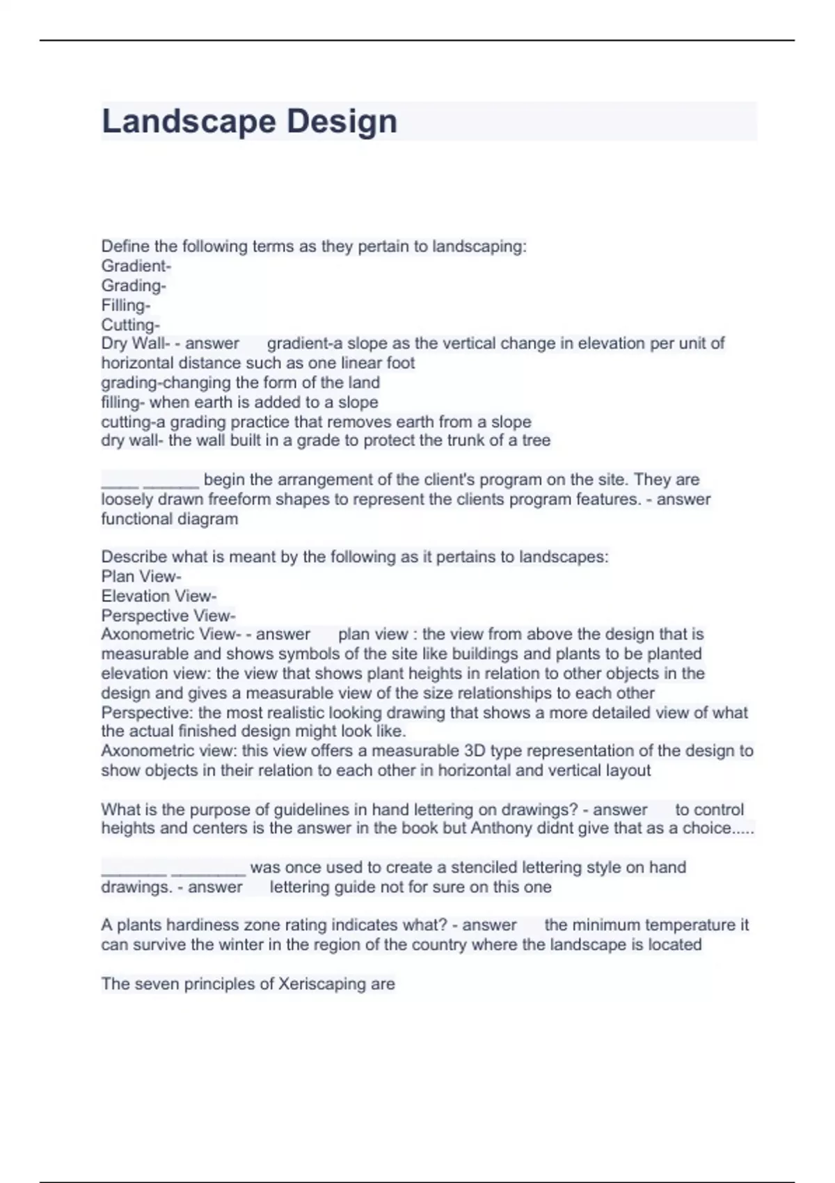Landscape Design Questions with solutions with Accurate Answers 2024 ...
