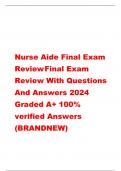 Nurse Aide Final Exam ReviewFinal Exam  Review With Questions  And Answers 2024  Graded A+ 100%  verified Answers  (BRANDNEW)