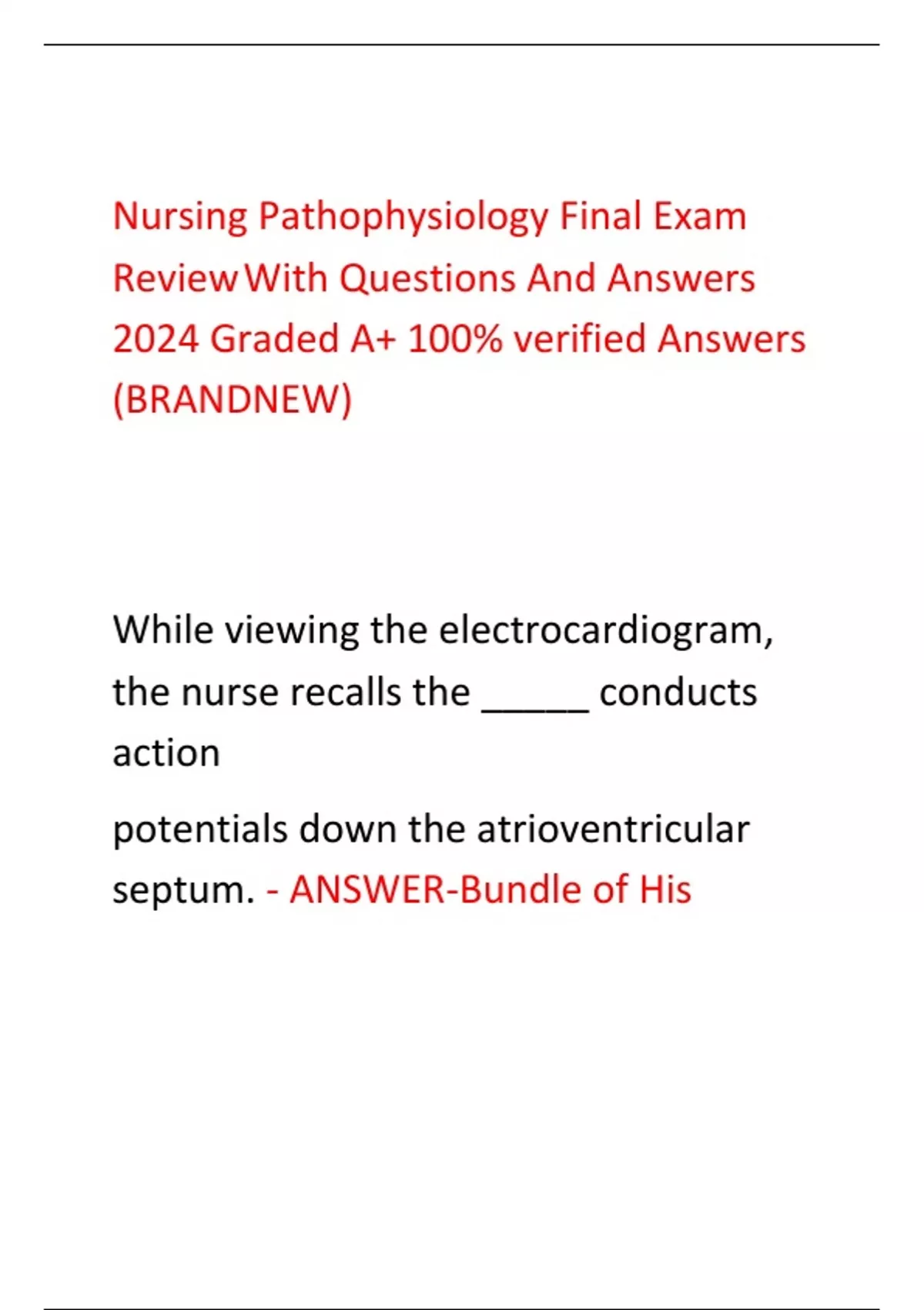 Nursing Pathophysiology Final Exam ReviewWith Questions And Answers ...