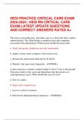 HESI PRACTICE CRITICAL CARE EXAM 2023-2024 | HESI RN CRITICAL CARE EXAM LATEST UPDATE QUESTIONS AND CORRECT ANSWERS RATED A+