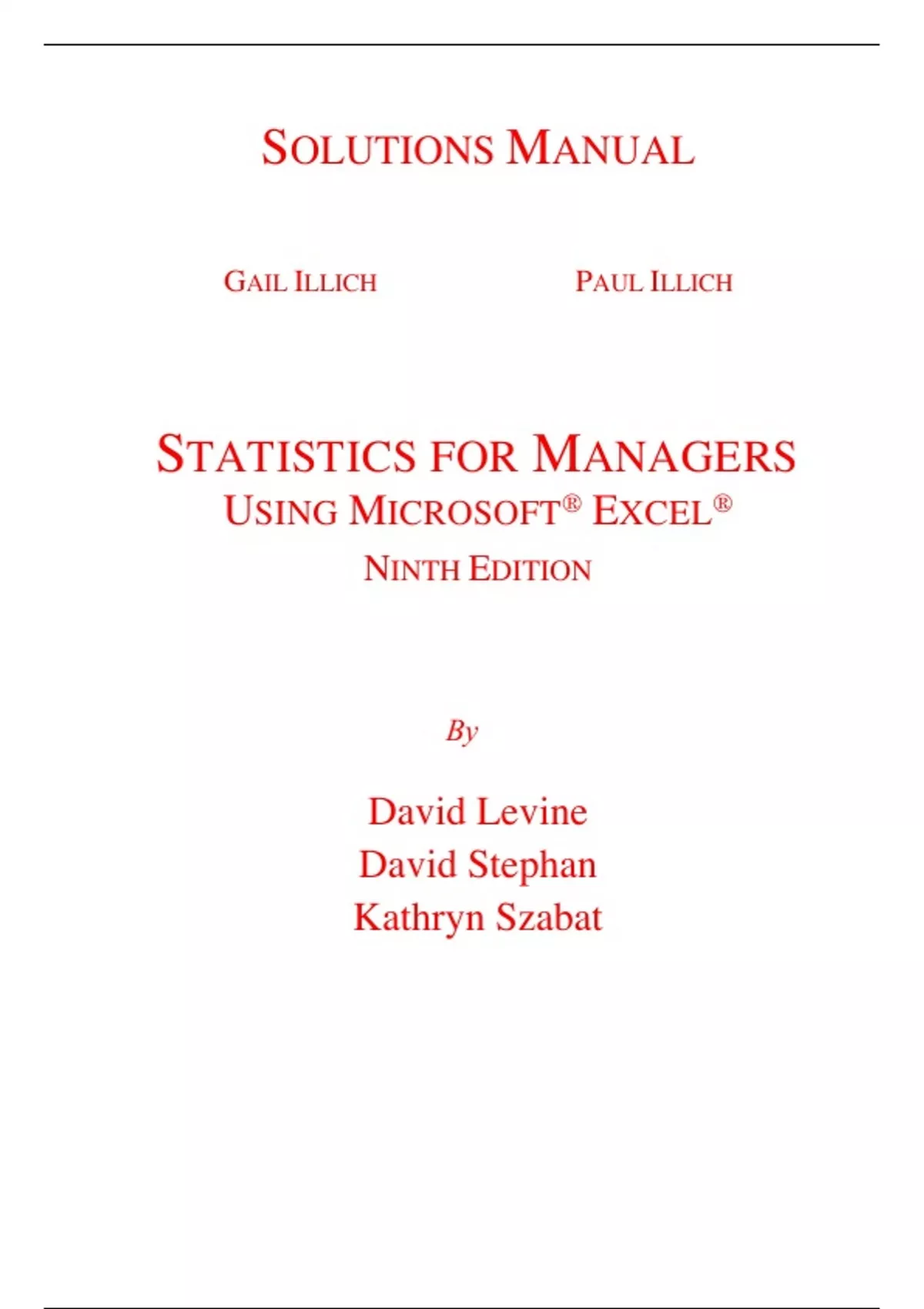 Solutions Manual for Statistics for Managers Using Microsoft Excel 9th