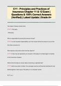 C11 - Principles and Practices of  Insurance Chapter 11 & 12 Exam &vert;  Questions & 100&percnt; Correct Answers  &lpar;Verified&rpar; &vert; Latest Update &vert; Grade A&plus;
