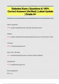 Diabetes Exam &vert; Questions & 100&percnt;  Correct Answers &lpar;Verified&rpar; &vert; Latest Update  &vert; Grade A&plus;