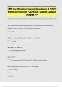 EPA Certification Exam | Questions & 100%  Correct Answers (Verified) | Latest Update  | Grade A+ 