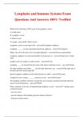 Lymphatic and Immune Systems Exam Questions And Answers 100&percnt; Verified
