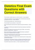 Dietetics Final Exam Questions with Correct Answers