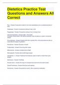 Dietetics Practice Test Questions and Answers All Correct