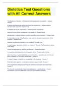 Dietetics Test Questions with All Correct Answers