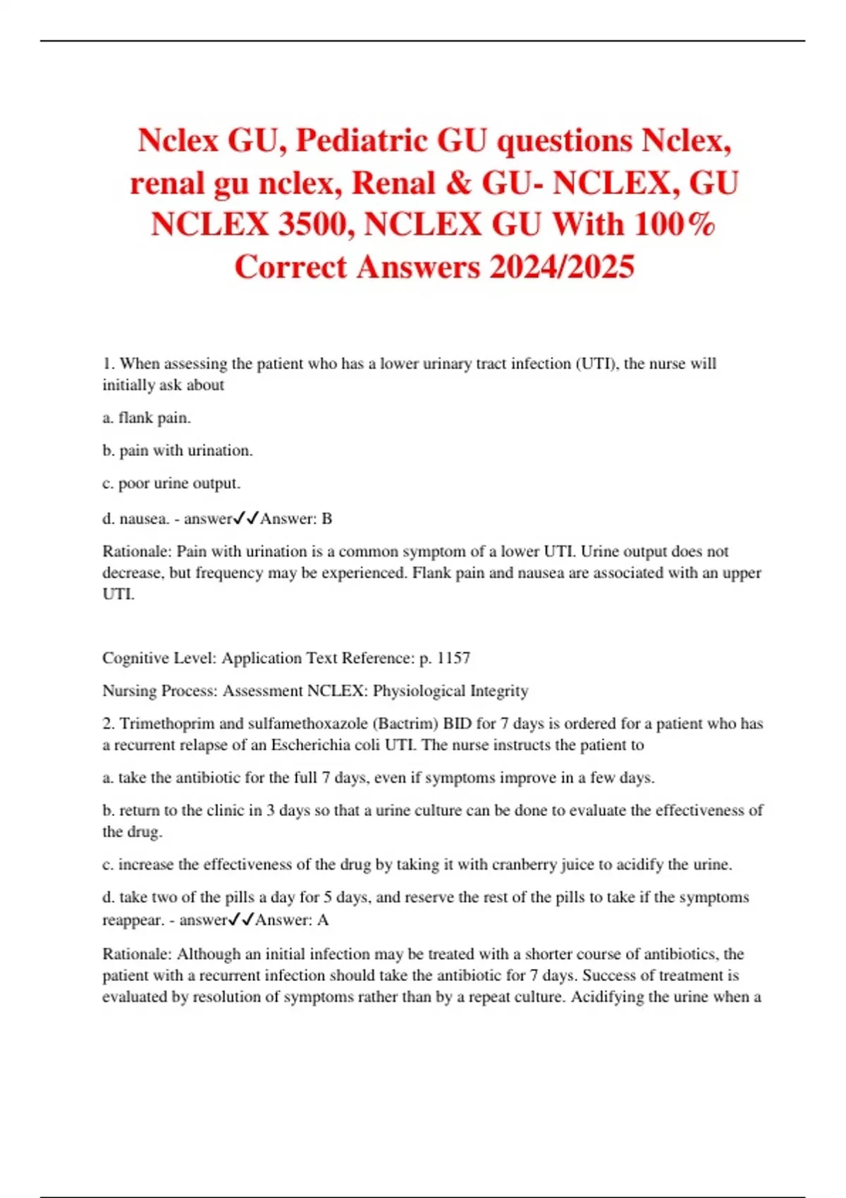 Nclex GU, Pediatric GU questions Nclex, renal gu nclex, Renal & GU