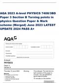 AQA 2023 A-level PHYSICS 7408/3BD Paper 3 Section B Turning points in physics Question Paper & Mark scheme (Merged) June 2023 LATEST UPDATE 2024 PASS A+