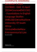 Exam (elaborations)MRL2601 Assignment 2 (COMPLETE ANSWERS) Semester 1 2024 (347800) - DUE 15 April 2024•	Course•	ENG1502 - Foundations In English Language Studies (MRL2601)•	Institution•	University Of South Africa (Unisa)•	Book•	New Entrepreneurial Law