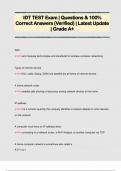 IDT TEST Exam &vert; Questions & 100&percnt;  Correct Answers &lpar;Verified&rpar; &vert; Latest Update  &vert; Grade A&plus; 