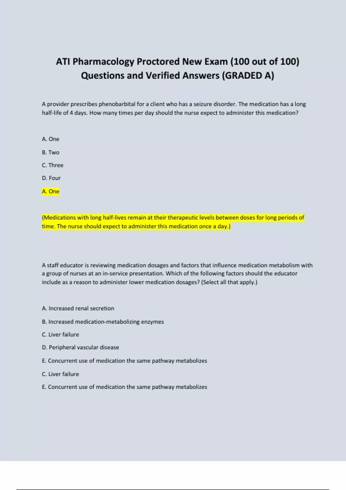 ATI Pharmacology Proctored New Exam (100 out of 100) Questions and ...