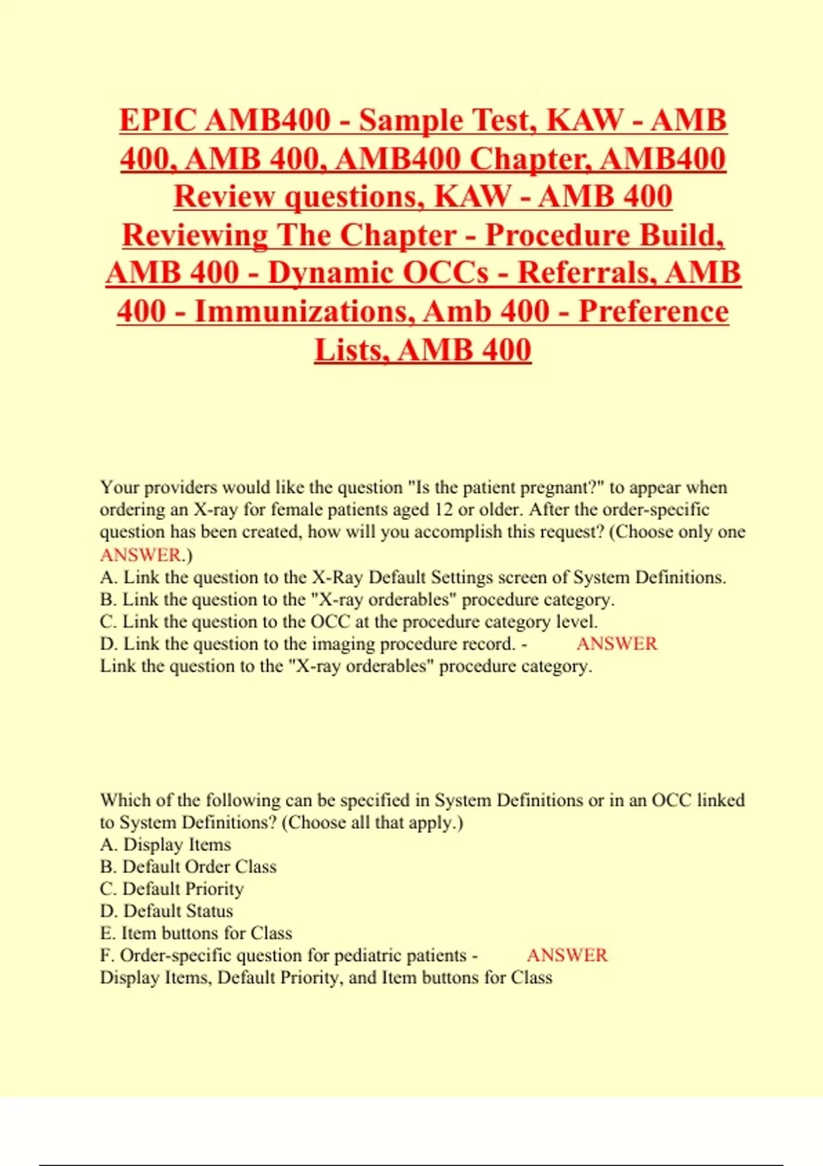 Amb Samples EPIC AMB400 - Sample Test, KAW - AMB 400, AMB 400, AMB400 Chapter ...