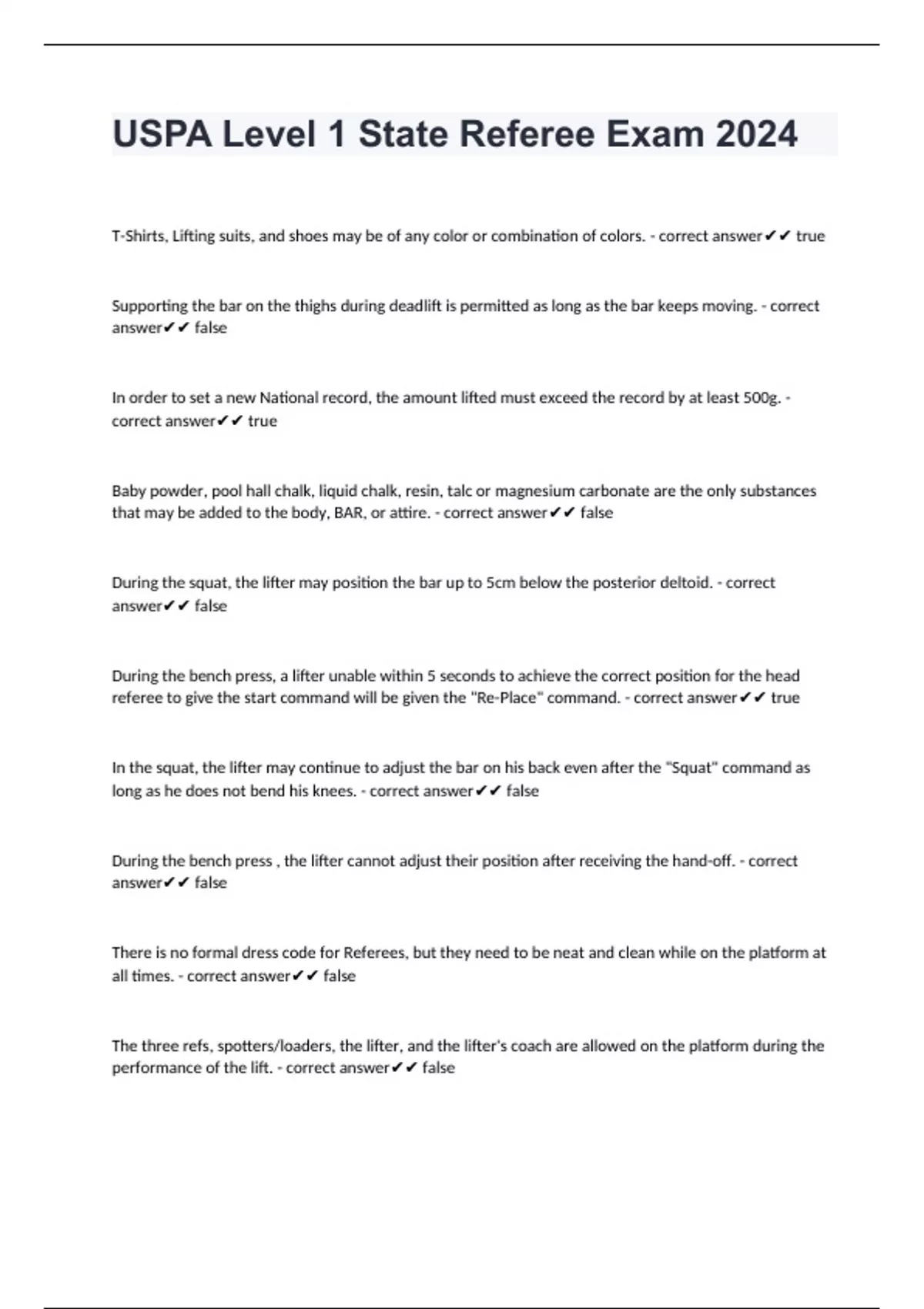 USPA Level 1 State Referee Exam 2024 USPA Level 1 State Referee