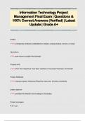 Information Technology Project  Management Final Exam &vert; Questions &  100&percnt; Correct Answers &lpar;Verified&rpar; &vert; Latest  Update &vert; Grade A&plus;