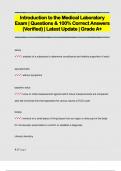Introduction to the Medical Laboratory Exam &vert; Questions & 100&percnt; Correct Answers  &lpar;Verified&rpar; &vert; Latest Update &vert; Grade A&plus;