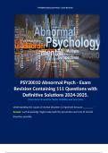 PSY30010 Abnormal Psych - Exam Revision Containing 111 Questions with Definitive Solutions 2024-2025.