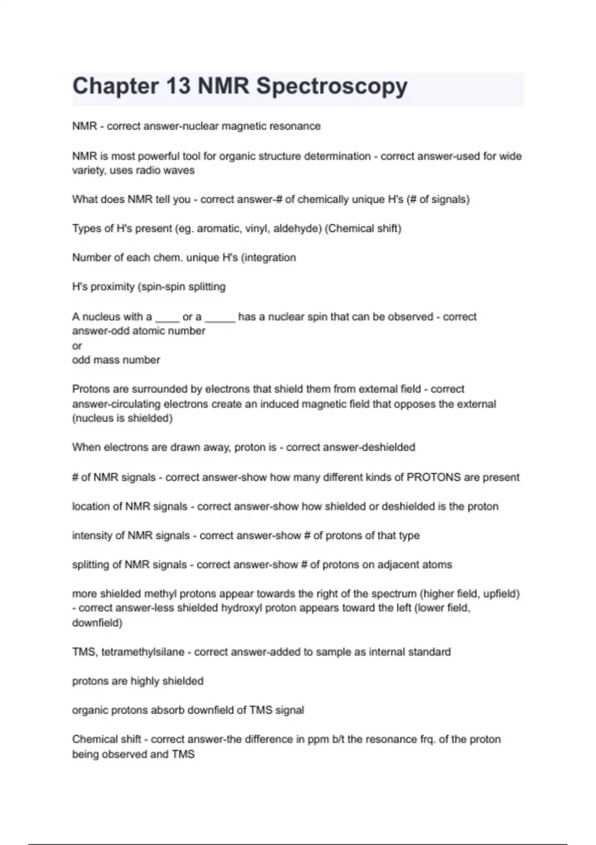Chapter 13 NMR Spectroscopy Questions & answers Chapter 13 NMR