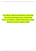 Test Bank: Maternal-Newborn Nursing:  The CriticalComponents of Nursing  Care, 3rd Edition, RobertaDurham, Linda  Chapman latest update 2024