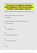 Introduction to the Medical Laboratory Exam &vert; Questions & 100&percnt; Correct Answers  &lpar;Verified&rpar; &vert; Latest Update &vert; Grade A&plus;