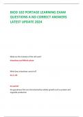 BIOD 102 PORTAGE LEARNING EXAM  QUESTIONS A ND CORRECT ANSWERS  LATEST UPDATE 2024