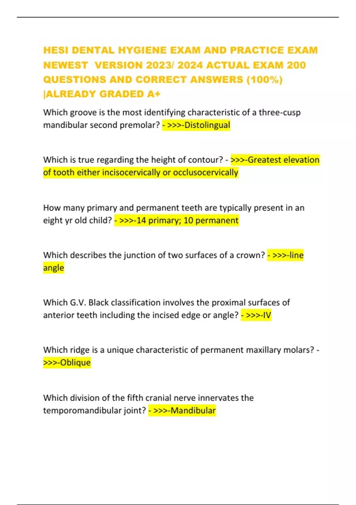 HESI DENTAL HYGIENE EXAM AND PRACTICE EXAM NEWEST VERSION 2023/ 2024