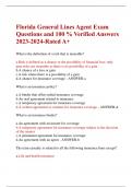 Florida General Lines Agent Exam Questions and 100 &percnt; Verified Answers 2023-2024-Rated A&plus;
