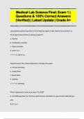 Medical Lab Science Final&colon; Exam 1 &vert;  Questions & 100&percnt; Correct Answers  &lpar;Verified&rpar; &vert; Latest Update &vert; Grade A&plus;
