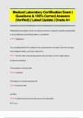 Medical Laboratory Certification Exam &vert;  Questions & 100&percnt; Correct Answers  &lpar;Verified&rpar; &vert; Latest Update &vert; Grade A&plus;