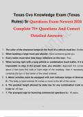 Texas Cvo Knowledge Exam (Texas Rules) Sr Questions Exam Newest 2024 Complete 75+ Questions And answersv already graded
