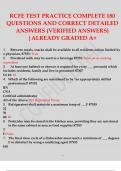 RCFE TEST PRACTICE COMPLETE 180 QUESTIONS AND CORRECT DETAILED ANSWERS (VERIFIED RCFE TEST PRACTICE