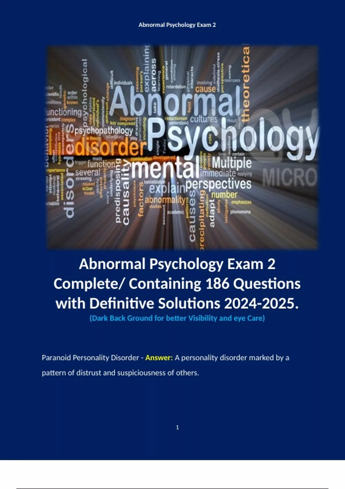 Abnormal Psychology Exam 2 Complete/ Containing 186 Questions with ...