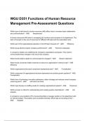 WGU D351 Functions of Human Resource Management Pre-Assessment Questions Graded A+