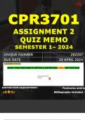 CPR3701 ASSIGNMENT 2 QUIZ MEMO - SEMESTER 1 - 2024 - UNISA - DUE : 29 APRIL 2024 (INCLUDES  135 PAGE EXTRA MCQ BOOKLET WITH ANSWERS - DISTINCTION GUARANTEED)