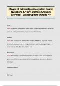Stages of criminal justice system Exam &vert;  Questions & 100&percnt; Correct Answers  &lpar;Verified&rpar; &vert; Latest Update &vert; Grade A&plus; 
