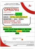CPR3701 ASSIGNMENT 2 QUIZ MEMO - SEMESTER 1 - 2024 - UNISA - DUE : 29 APRIL 2024 (INCLUDES EXTRA MCQ BOOKLET WITH ANSWERS - DISTINCTION GUARANTEED)