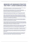 MISSOURI LIFE INSURANCE PRACTICE TEST PART 1 LATEST EXAM SOLUTION&period;