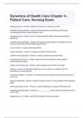 Dynamics of Health Care Chapter 4 - Patient Care Nursing Exam with correct Answers 2024