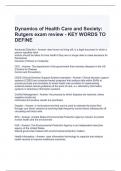 Dynamics of Health Care and Society Rutgers exam review - KEY WORDS TO DEFINE questions and answers