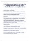 HOSA Behavioral Health Knowledge Test - Mental Health Disorders &lpar;ADHD&comma; Bipolar Disorder&comma; Anxiety