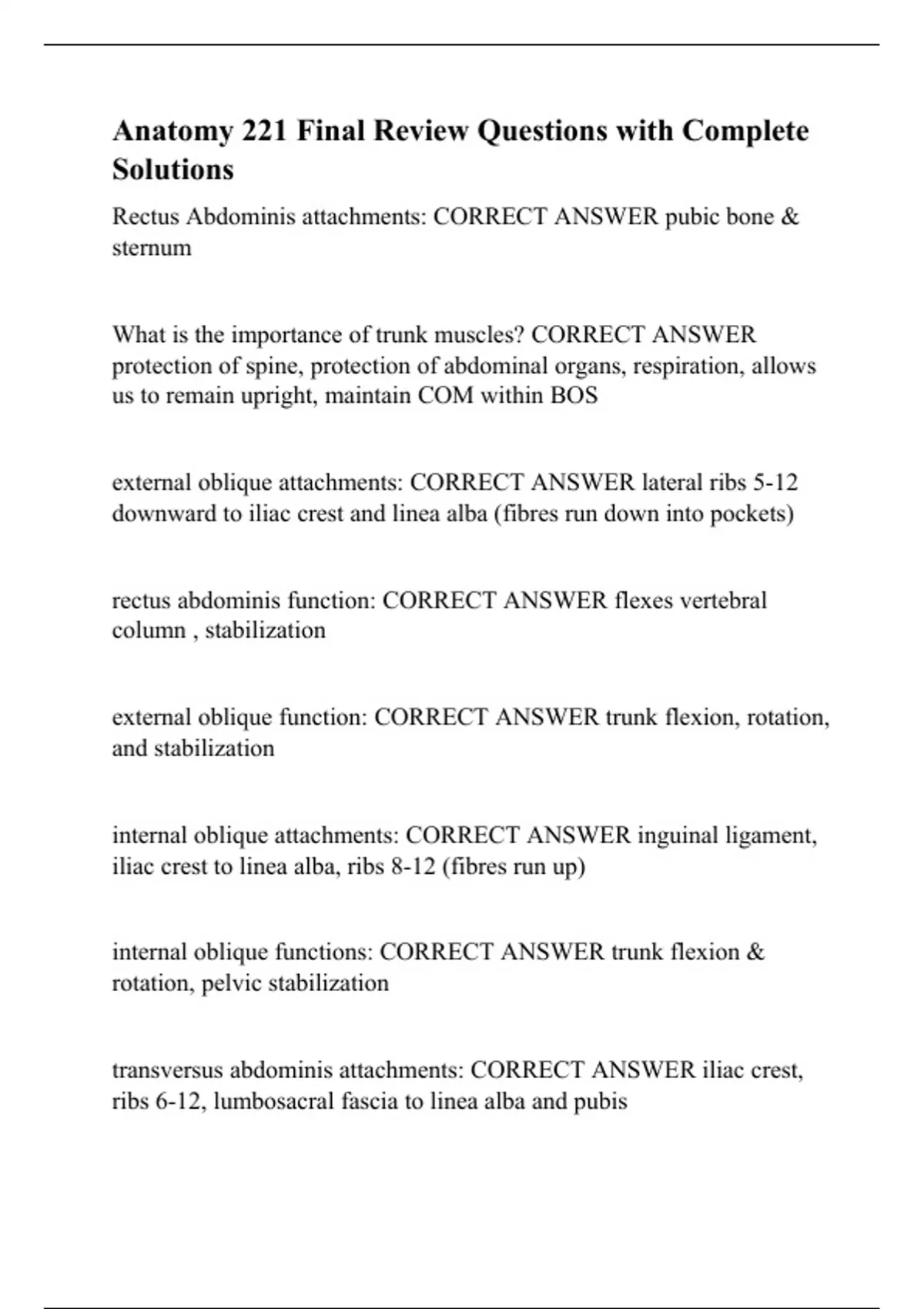 Anatomy 221 Final Review Questions with Complete Solutions - Ani Sci ...