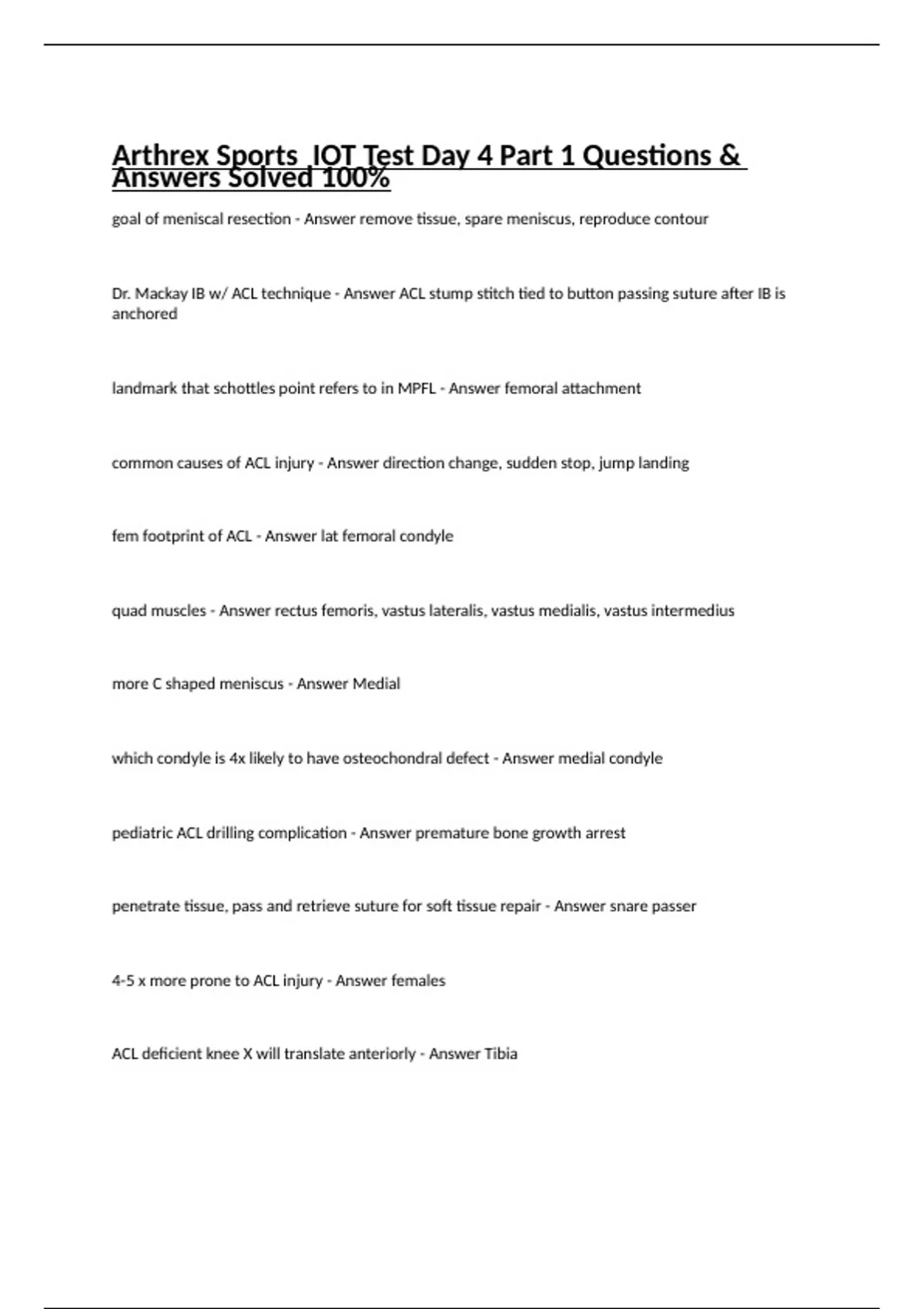 Arthrex Sports IOT Test Day 4 Part 1 Questions & Answers Solved 100