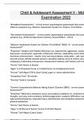 Child & Adolescent Assessment II - Midterm Examination 2022 Questions and answers latest update
