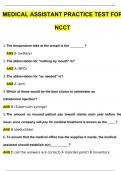 NCCT Medical Assistant Practice Test (20242025) Questions with 100% Correct Answers | Updated | Download to score A+