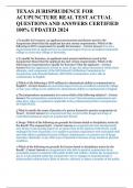 TEXAS JURISPRUDENCE FOR ACUPUNCTURE REAL TEST ACTUAL QUESTIONS AND ANSWERS CERTIFIED 100&percnt; UPDATED 2024 