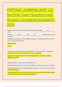 PORTAGE LEARNING BIOD 121 Nutrition Exam Questions and Answers Completed Graded A+ 2024