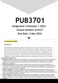 PUB3701 Assignment 4 &lpar;ANSWERS&rpar; Semester 1 2024 - DISTINCTION GUARANTEED